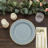 25 Pack | 10inch Dusty Blue Gold Rim Sunray Disposable Dinner Plates