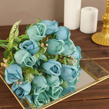 3 Pack | 13inch Dusty Blue Real Touch Silk Rose Bud Flower Bridal Bouquets