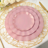 10 Pack | 11 Dusty Rose Disposable Dinner Plates With Gold Ruffled Rim, Round Plastic Party Plates