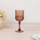 6 Pack 8oz Dusty Rose Crystal Cut Reusable Plastic Cocktail Goblets, Shatterproof Wine Glasses