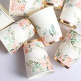 24 Pack | 9oz Peony Flower Gold Foil Elegant Wedding Shower Paper Cups