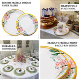 25 Pack | 7inch White Elegant Floral Design Gold Rim Paper Salad Plates