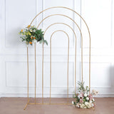 8ft Gold Metal Multi-Layered Round Top Wedding Arch, Rainbow Floral Frame Chiara Backdrop Stand