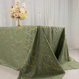 Dusty Sage Green Rectangle Polyester Tablecloth With Gold Foil Tree Branch Pattern - 90x132" 6ft