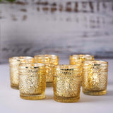 6 Pack | Gold Mercury Glass Primrose Candle Holders, Votive Tealight Holders