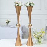 31inch Shiny Gold Crystal Embellishment Trumpet Flower Vase, Reversible Plastic Table Centerpiece