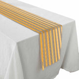 12x108Inch Gold Striped Burlap Table Runner, Wrinkle Resistant Linen Table Runner