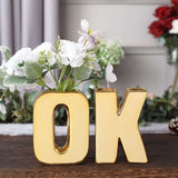 6inch Shiny Gold Plated Ceramic Letter "Q" Sculpture Bud Vase, Flower Planter Pot Table Centerpiece