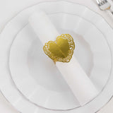 12 Pack Metallic Gold Foil Laser Cut Heart Paper Napkin Holders Bands with Lace Pattern