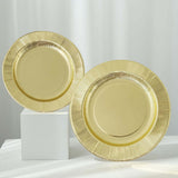 25 Pack | Metallic Gold Sunray 10inch Serving Dinner Paper Plates, Disposable Party Plates - 350 GSM