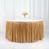 17ft Glitzy Gold Sequin Pleated Satin Table Skirt With Top Velcro Strip