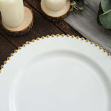 10 Pack | 10inch White / Gold Beaded Rim Disposable Dinner Plates