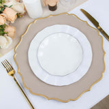 6 Pack | 13inch Taupe / Gold Scalloped Rim Acrylic Charger Plates, Round Plastic Charger Plates