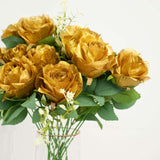 2 Bushes | 18inch Real Touch Gold Artificial Rose Flower Bouquet, Silk Long Stem Flower Arrangements