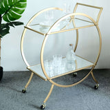 2.5ft Tall Gold Metal 2-Tier Bar Cart Mirror Serving Tray Kitchen Trolley, Round Teacart Island Cart