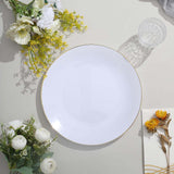 10 Pack | 10inch Glossy White Round Disposable Dinner Plates With Gold Rim