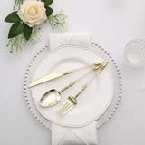 24 Pack | Gold / Clear Glittered European Plastic Silverware Set with Roman Column Handle