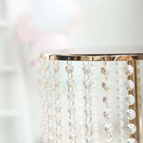 14" Round 16" Tall Metallic Gold Cake Stand, Cupcake Dessert Pedestal With Crystal Chains