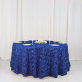 120inch Royal Blue Grandiose 3D Rosette Satin Round Tablecloth