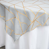 54"x54" Silver Polyester Square Overlay With Gold Foil Geometric Pattern