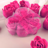 4 Pack | 24 Pcs Fuchsia Scented Rose Soap Heart Shaped Party Favors With Gift Boxes And Ribbon