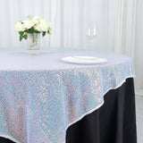 60x60inch Iridescent Blue Duchess Sequin Square Table Overlay, Table Linen Decor