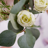 15inch Ivory Artificial Silk Rose & Eucalyptus Flower Bouquet Arrangement