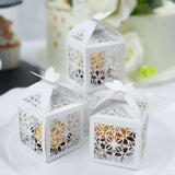 25 Pack | White Butterfly Top Laser Cut Lace Favor Candy Gift Boxes