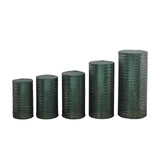 Set of 5 Hunter Emerald Green Sequin Mesh Cylinder Pedestal Pillar Prop Covers with Geometric