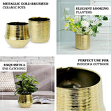 2 Pack | 6inch Gold Textured Round Ceramic Flower Plant Pots