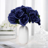 12inches Navy Blue Artificial Velvet-Like Fabric Rose Flower Bouquet Bush