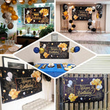 6ftx3ft Black / Gold Happy Birthday Polyester Background Banner