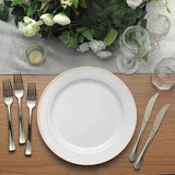 10 Pack | 10inch Très Chic Rose Gold Rim White Disposable Dinner Plates, Plastic Party Plates