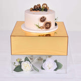 Gold Acrylic Cake Box Stand, Mirror Finish Display Box Pedestal Riser with Hollow Bottom