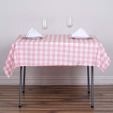 54"x54" White Rose Quartz Buffalo Plaid Square Tablecloth, Checkered Gingham Polyester Tablecloth