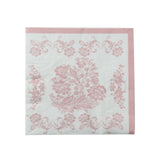 50 Pack 2-Ply Paper Beverage Napkins in White Matte Pink Damask Floral Pattern, Disposable#whtbkgd