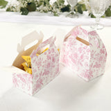 25 Pack Candy Treat Tote Boxes in French Toile Pattern - Matte Pink and White Party Favor Gable Box