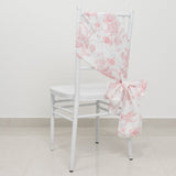 6x108inch White Pink French Toile Polyester Chair Sashes, Elegant Chair Ties for Weddings, Parties