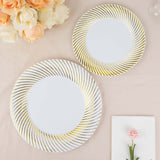 10 Pack | 7inch White / Gold Swirl Rim Disposable Salad Plates