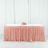 17ft Glitzy Blush / Rose Gold Sequin Pleated Satin Table Skirt With Top Velcro Strip