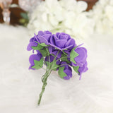 48 Roses | 1Inch Purple Real Touch Artificial DIY Foam Rose Flowers With Stem, Craft Rose Buds
