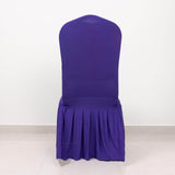 Purple Ruffle Pleated Skirt Banquet Spandex Chair Slipcover, 1-Piece Stretch Fitted Chair Cover