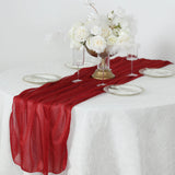 Red Sparkling Glitter Gauze Table Runner, Reusable Wrinkle Free Sheer Table Runner - 27x120inch