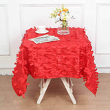 54" Red 3D Leaf Petal Taffeta Fabric Square Tablecloth