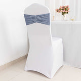 5 Pack Dusty Blue Premium Crushed Velvet Ruffle Chair Sash Bands, Decorative Wedding Chair