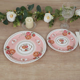 25 Pack Dusty Rose Round Floral Paper Salad Plates, Disposable Appetizer Dessert Plates