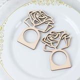 10 Pack | 4inch Natural Wood Laser Cut Rose Design Rustic Napkin Rings