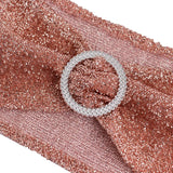 5 Pack Rose Gold Shimmer Tinsel Spandex Stretch Chair Sashes With Round Silver Rhinestone#whtbkgd