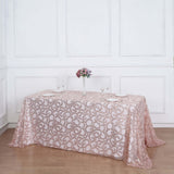 90x156inch Blush Rose Gold Sequin Leaf Embroidered Rectangular Tablecloth, Sheer Table Overlay