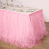 17FT Pink|Rose Quartz 4 Layer Tulle Tutu Pleated Table Skirts